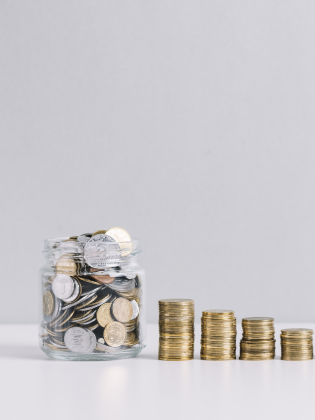 glass-jar-full-money-front-decreasing-stacked-coins-against-white-background